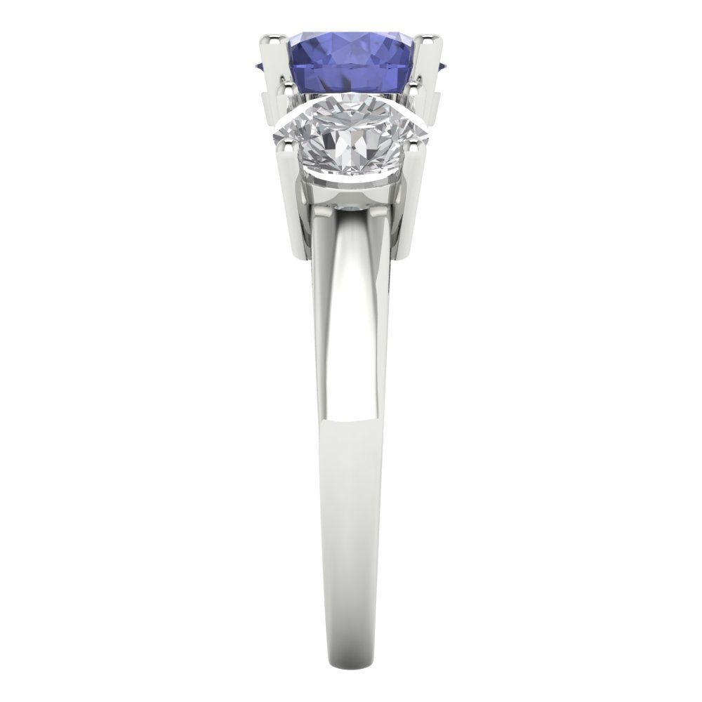 2.5 cttw Simulated Tanzanite Three-Stone Engagement Ring - Solid Gold (Round Cut,7.5mm)