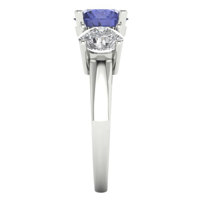 2.5 cttw Simulated Tanzanite Three-Stone Engagement Ring - Solid Gold (Round Cut,7.5mm)