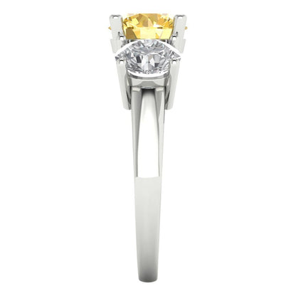 2.5 cttw Natural Citrine Three-Stone Engagement Ring - Solid Gold (Round Cut,7.5mm)