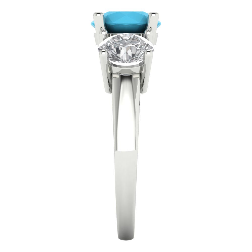 2.5 cttw Simulated Turquoise Three-Stone Engagement Ring - Solid Gold (Round Cut,7.5mm)