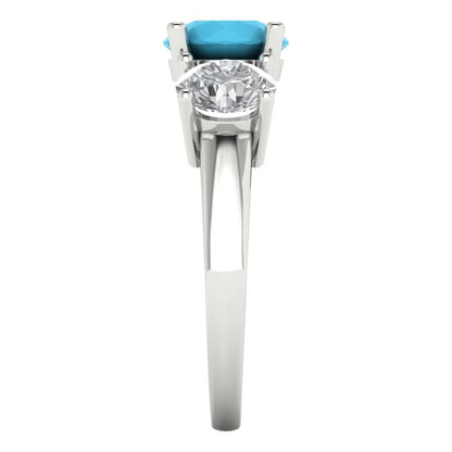 2.5 cttw Simulated Turquoise Three-Stone Engagement Ring - Solid Gold (Round Cut,7.5mm)