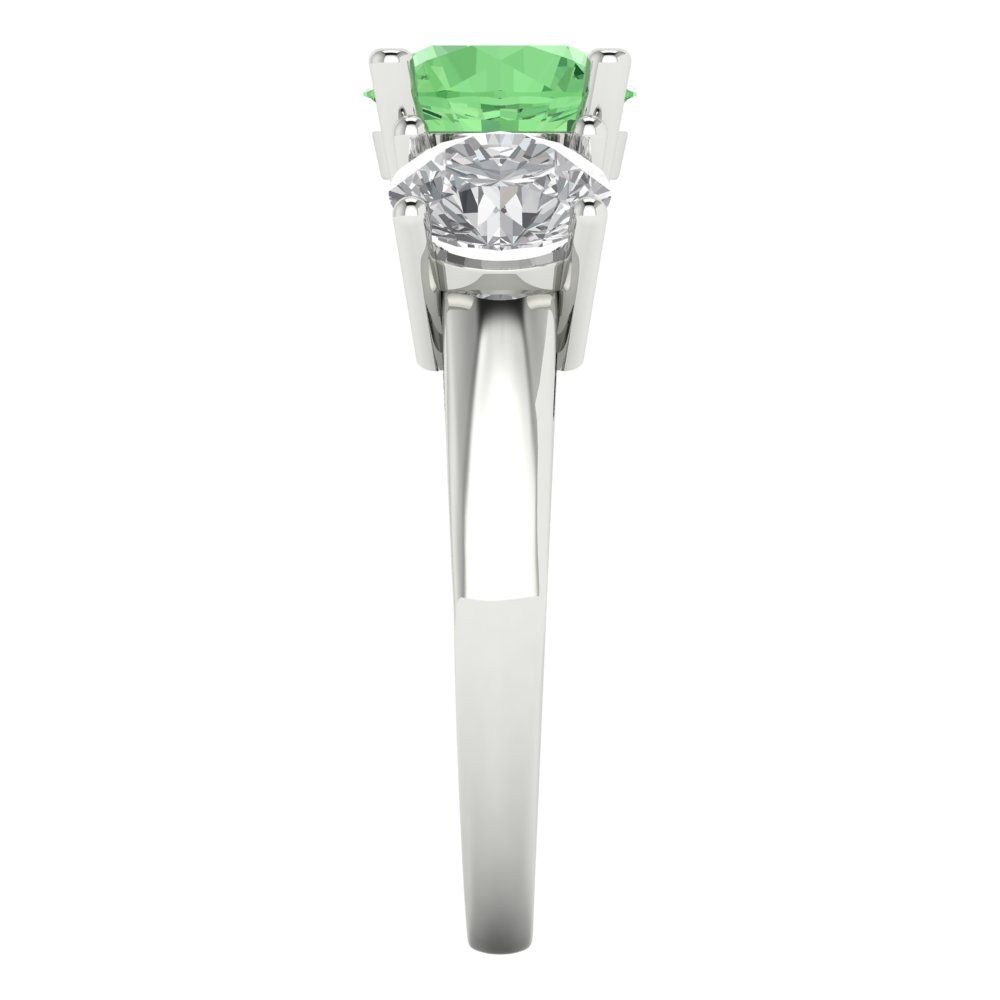 2.5 cttw Zirconia Simulated Green Diamond Three-Stone Engagement Ring - Solid Gold (VVS1, Round Cut,7.5mm)