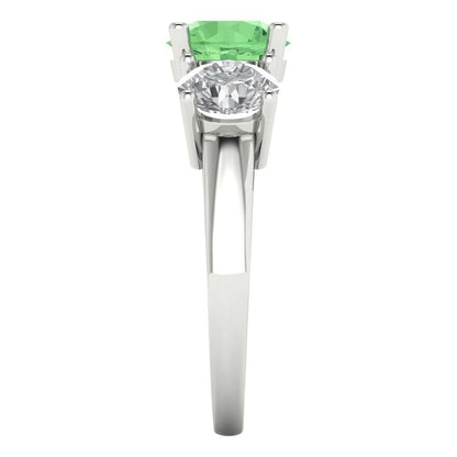 2.5 cttw Zirconia Simulated Green Diamond Three-Stone Engagement Ring - Solid Gold (VVS1, Round Cut,7.5mm)