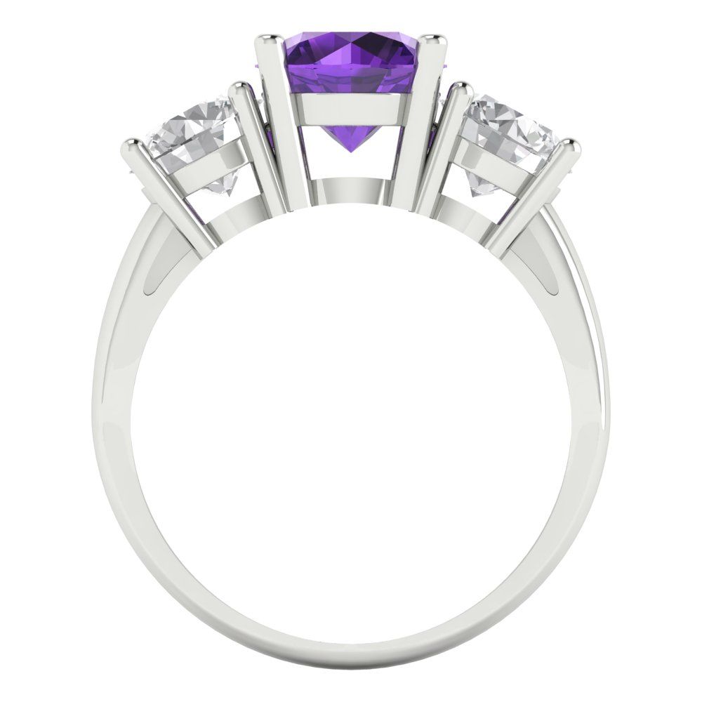 2.5 cttw Natural Amethyst Three-Stone Engagement Ring - Solid Gold (Round Cut,7.5mm)