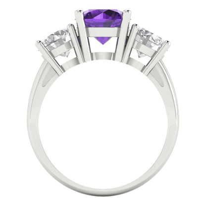 2.5 cttw Natural Amethyst Three-Stone Engagement Ring - Solid Gold (Round Cut,7.5mm)