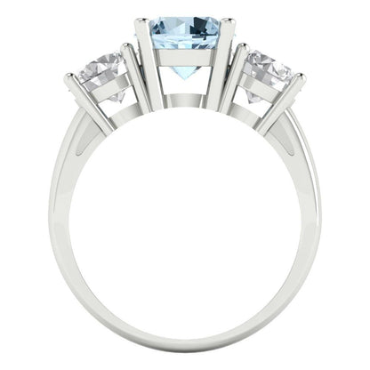 2.5 cttw Natural Aquamarine Three-Stone Engagement Ring - Solid Gold (Round Cut,7.5mm)