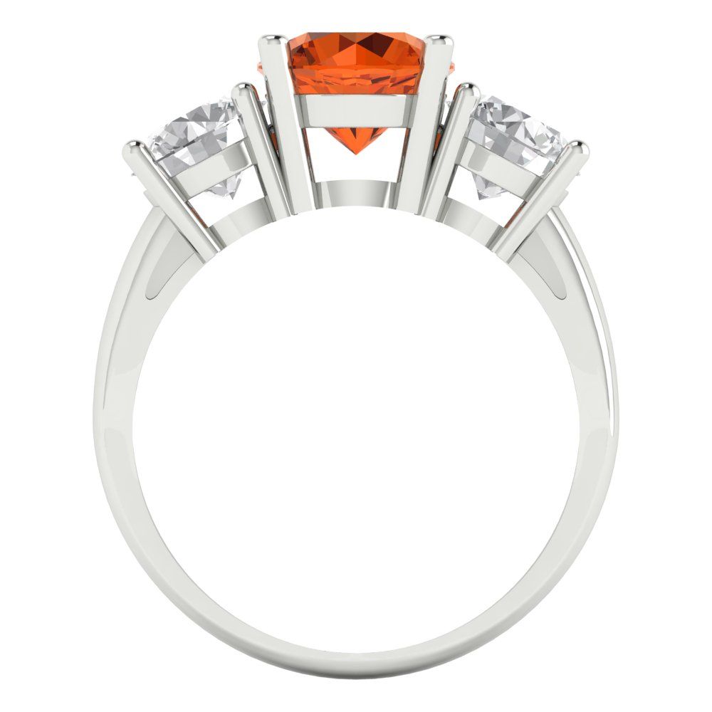 2.5 cttw Simulated Ruby Three-Stone Engagement Ring - Solid White Gold (VVS1, Round Cut,7.5mm)