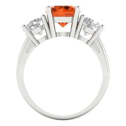 2.5 cttw Simulated Ruby Three-Stone Engagement Ring - Solid White Gold (VVS1, Round Cut,7.5mm)