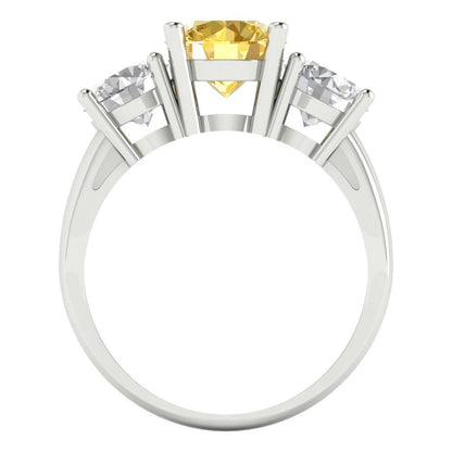2.5 cttw Natural Citrine Three-Stone Engagement Ring - Solid Gold (Round Cut,7.5mm)