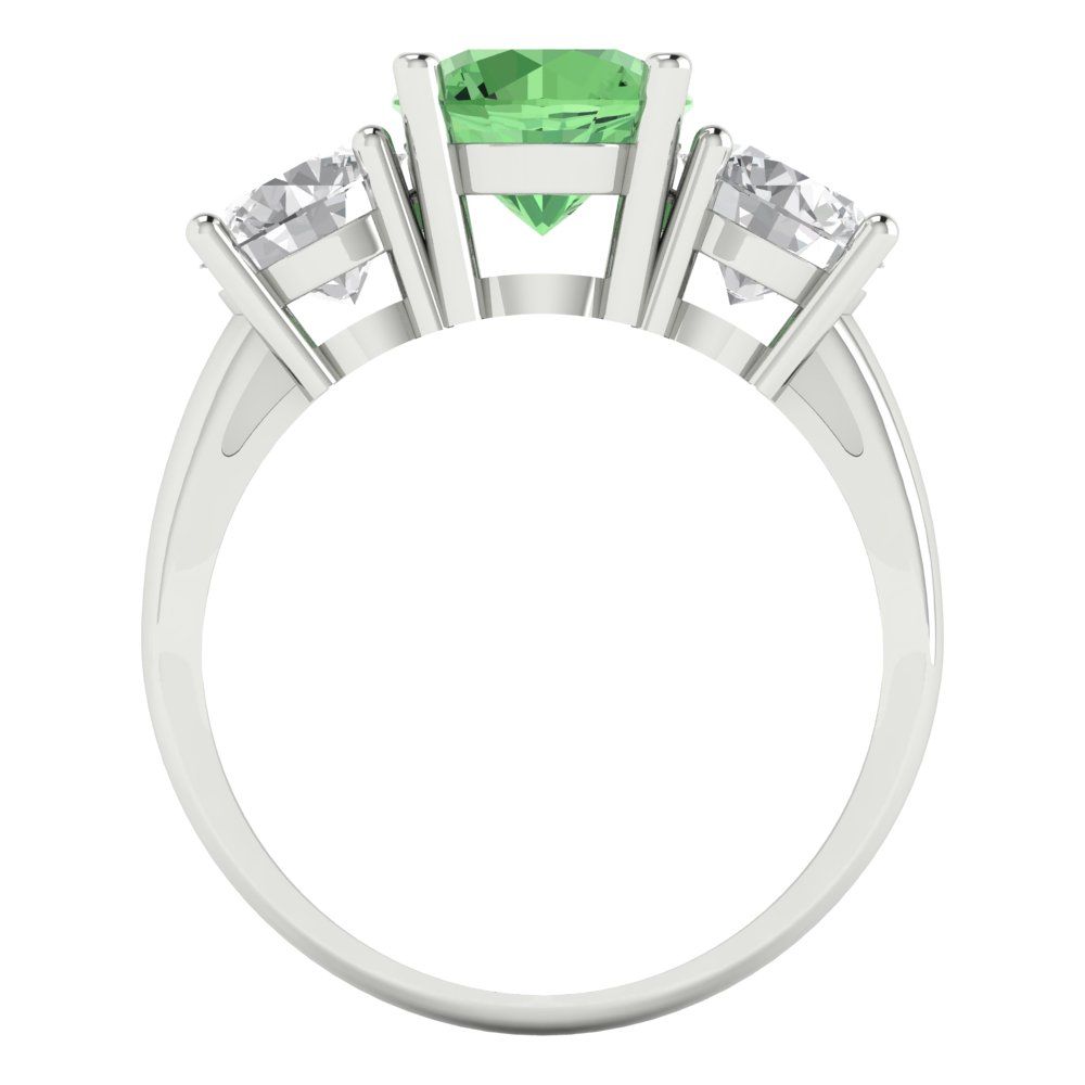 2.5 cttw Zirconia Simulated Green Diamond Three-Stone Engagement Ring - Solid Gold (VVS1, Round Cut,7.5mm)