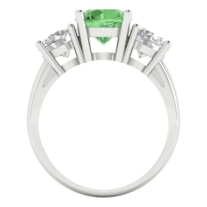 2.5 cttw Zirconia Simulated Green Diamond Three-Stone Engagement Ring - Solid Gold (VVS1, Round Cut,7.5mm)