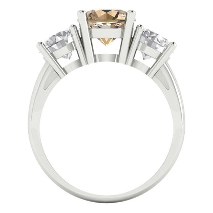 2.5 cttw Yellow Moissanite Three-Stone Engagement Ring - Solid Gold (Round Cut,7.5mm)