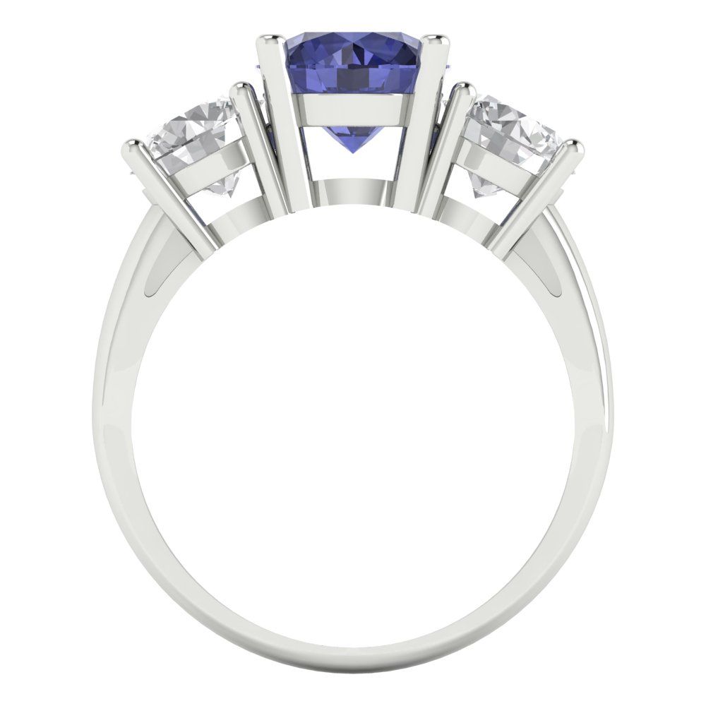 2.5 cttw Simulated Tanzanite Three-Stone Engagement Ring - Solid Gold (Round Cut,7.5mm)