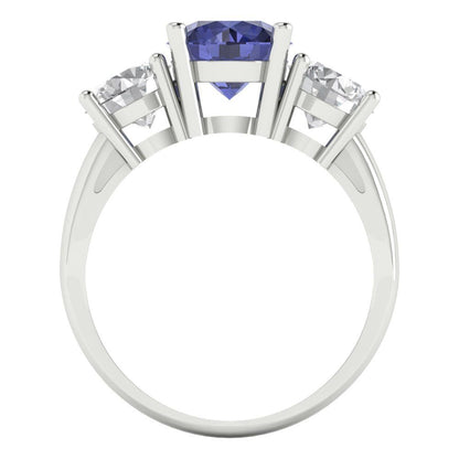 2.5 cttw Simulated Tanzanite Three-Stone Engagement Ring - Solid Gold (Round Cut,7.5mm)
