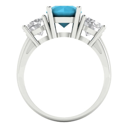 2.5 cttw Simulated Turquoise Three-Stone Engagement Ring - Solid Gold (Round Cut,7.5mm)