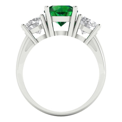 2.5 cttw Simulated Emerald Three-Stone Engagement Ring - Solid Gold (Round Cut,7.5mm)
