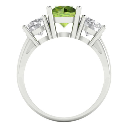 2.5 cttw Natural Peridot Three-Stone Engagement Ring - Solid Gold (Round Cut,7.5mm)