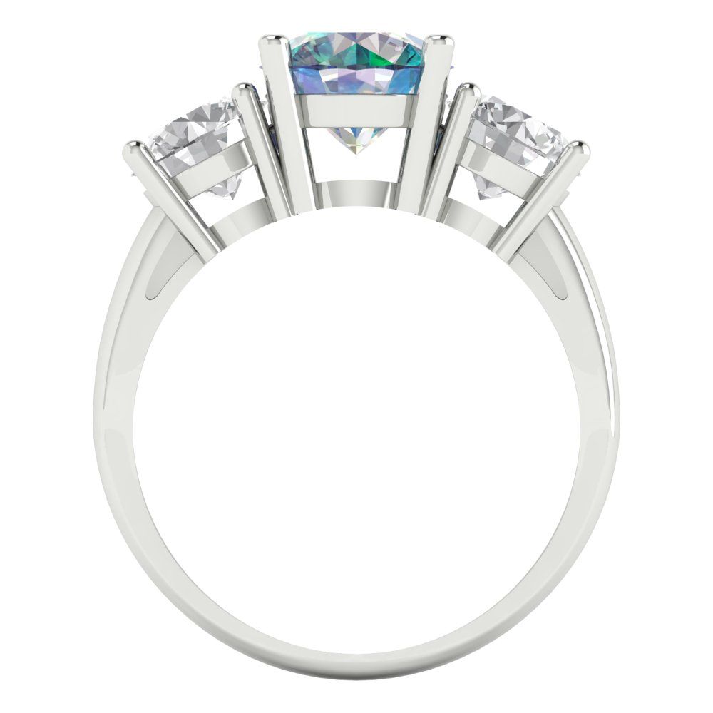 2.5 cttw Blue Moissanite Three-Stone Engagement Ring - Solid Gold (Round Cut,7.5mm)