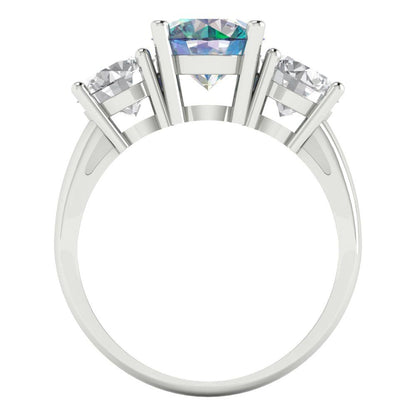 2.5 cttw Blue Moissanite Three-Stone Engagement Ring - Solid Gold (Round Cut,7.5mm)