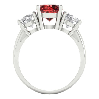 2.5 cttw Natural Garnet Three-Stone Engagement Ring - Solid Gold (Round Cut,7.5mm)