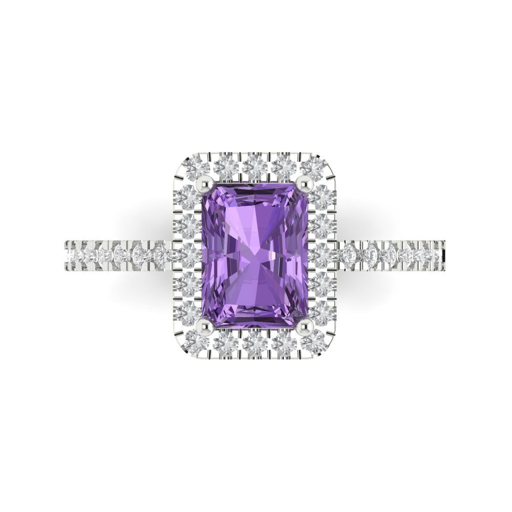 1.86 cttw Simulated Alexandrite Hidden Halo Engagement Ring - Solid Gold (Emerald Cut,7.5x5.5mm)