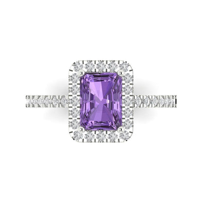 1.86 cttw Simulated Alexandrite Hidden Halo Engagement Ring - Solid Gold (Emerald Cut,7.5x5.5mm)
