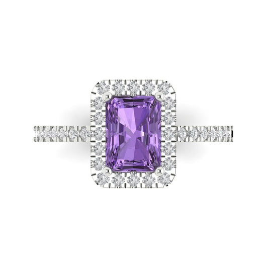 1.86 cttw Simulated Alexandrite Hidden Halo Engagement Ring - Solid White Gold (VVS1, Emerald Cut,7.5x5.5mm)