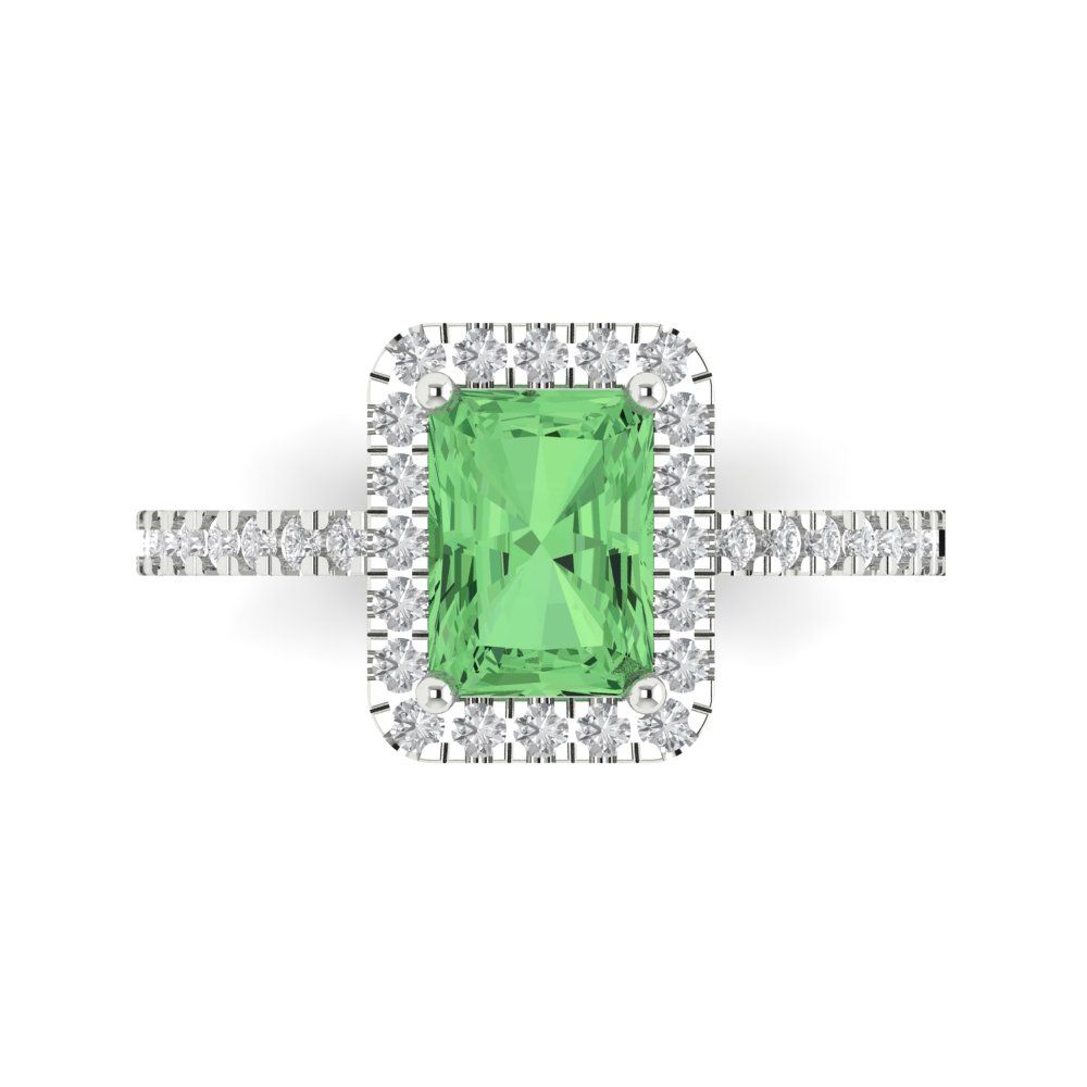 1.86 cttw Zirconia Simulated Green Diamond Hidden Halo Engagement Ring - Solid Gold (VVS1, Emerald Cut,7.5x5.5mm)