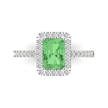 1.86 cttw Zirconia Simulated Green Diamond Hidden Halo Engagement Ring - Solid Gold (VVS1, Emerald Cut,7.5x5.5mm)