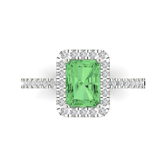 1.86 cttw Zirconia Simulated Green Diamond Hidden Halo Engagement Ring - Solid White Gold (VVS1, Emerald Cut,7.5x5.5mm)