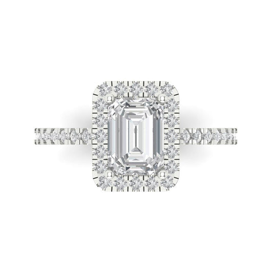 1.86 cttw Zirconia Simulated Diamond Hidden Halo Engagement Ring - Solid White Gold (VVS1, Emerald Cut,7.5x5.5mm)