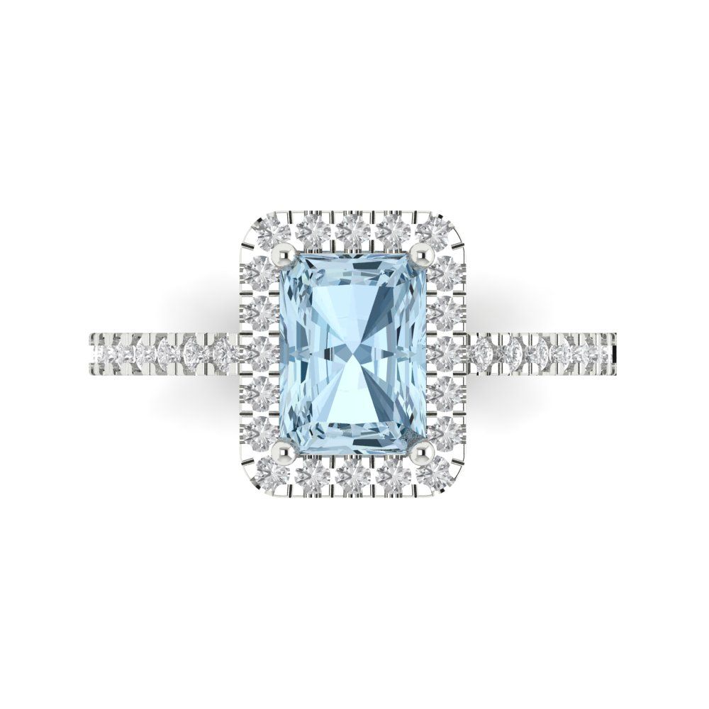 1.86 cttw Natural Aquamarine Hidden Halo Engagement Ring - Solid Gold (Emerald Cut,7.5x5.5mm)