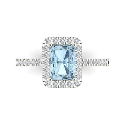1.86 cttw Natural Aquamarine Hidden Halo Engagement Ring - Solid Gold (Emerald Cut,7.5x5.5mm)