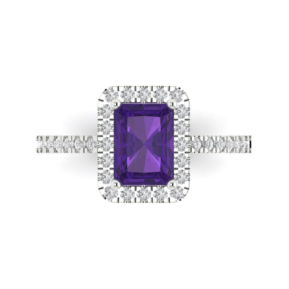 1.86 cttw Natural Amethyst Hidden Halo Engagement Ring - Solid Gold (Emerald Cut,7.5x5.5mm)
