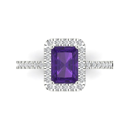 1.86 cttw Natural Amethyst Hidden Halo Engagement Ring - Solid Gold (Emerald Cut,7.5x5.5mm)