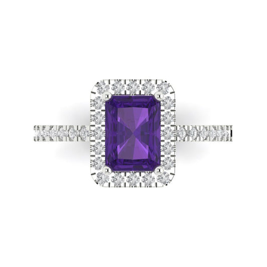 1.86 cttw Natural Amethyst Hidden Halo Engagement Ring - Solid White Gold (VVS1, Emerald Cut,7.5x5.5mm)