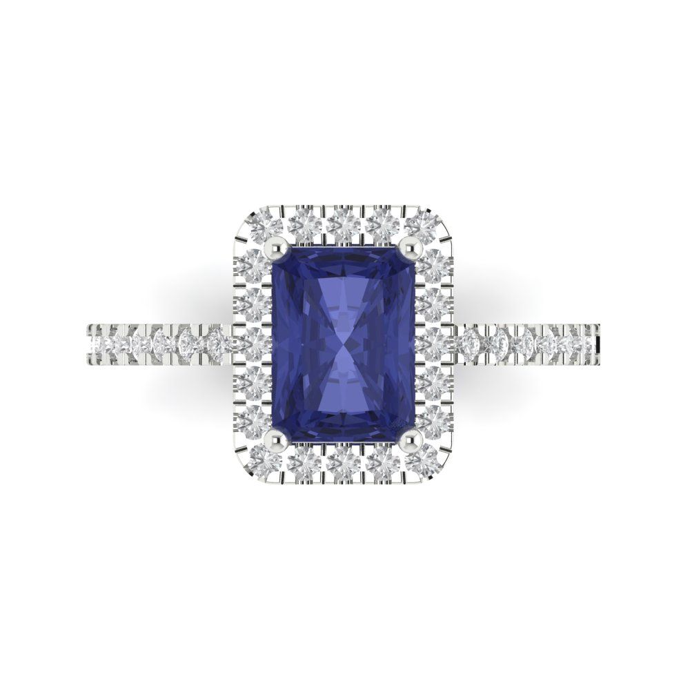 1.86 cttw Simulated Tanzanite Hidden Halo Engagement Ring - Solid Gold (Emerald Cut,7.5x5.5mm)