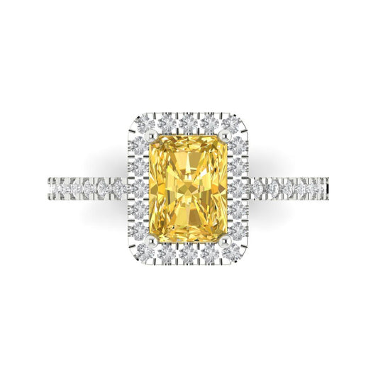 1.86 cttw Natural Citrine Hidden Halo Engagement Ring - Solid White Gold (VVS1, Emerald Cut,7.5x5.5mm)