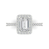 1.86 ct Brilliant Emerald Cut Natural Diamond Stone Clarity SI1-2 Color G-H White Gold Halo Solitaire with Accents Ring