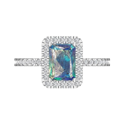 1.86 cttw Blue Moissanite Hidden Halo Engagement Ring - Solid Gold (Emerald Cut,7.5x5.5mm)