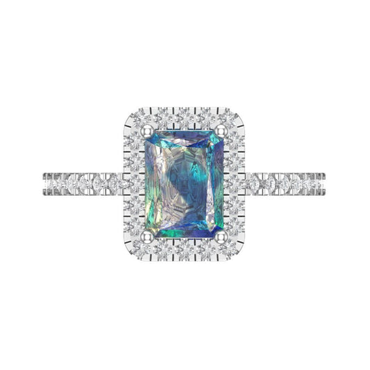1.86 cttw Blue Moissanite Hidden Halo Engagement Ring - Solid White Gold (VVS1, Emerald Cut,7.5x5.5mm)