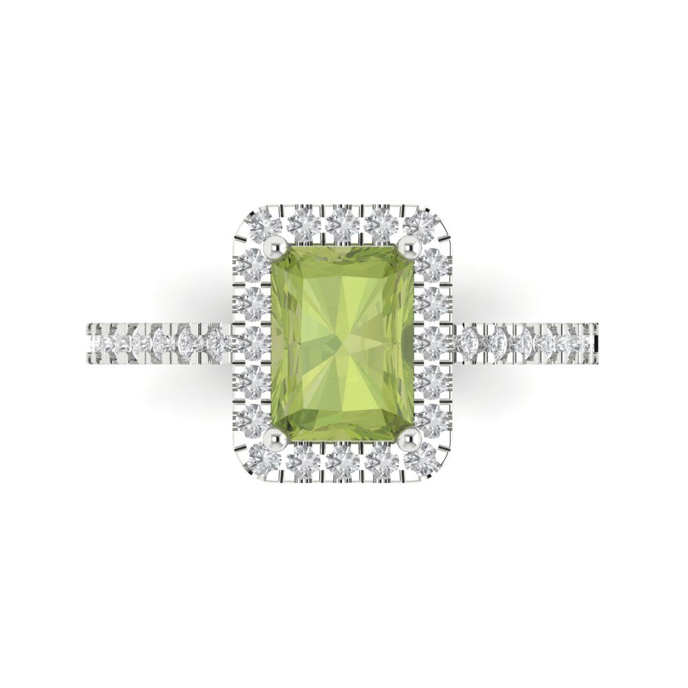 1.86 cttw Natural Peridot Hidden Halo Engagement Ring - Solid Gold (Emerald Cut,7.5x5.5mm)