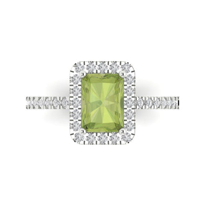 1.86 cttw Natural Peridot Hidden Halo Engagement Ring - Solid Gold (Emerald Cut,7.5x5.5mm)