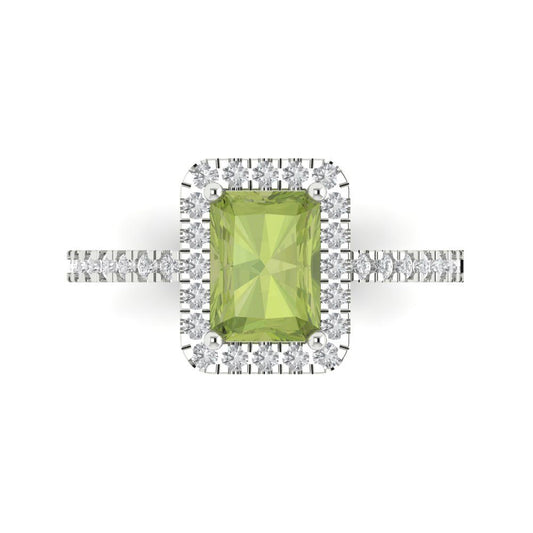 1.86 cttw Natural Peridot Hidden Halo Engagement Ring - Solid White Gold (VVS1, Emerald Cut,7.5x5.5mm)