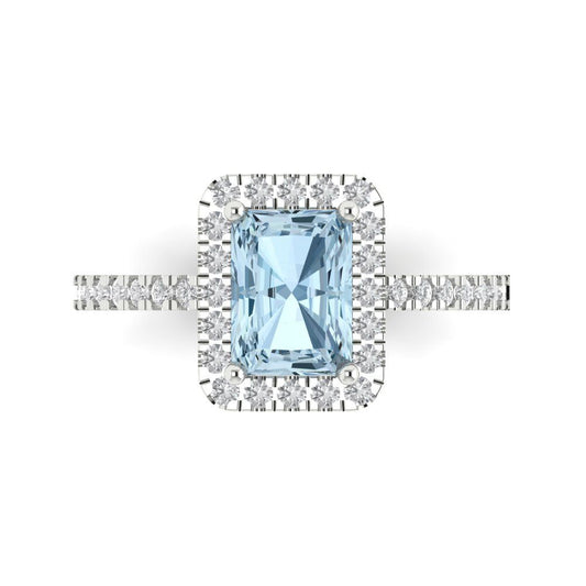 1.86 cttw Natural Sky Blue Topaz Hidden Halo Engagement Ring - Solid White Gold (VVS1, Emerald Cut,7.5x5.5mm)
