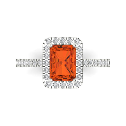 1.86 cttw Zirconia Simulated Red Diamond Hidden Halo Engagement Ring - Solid White Gold (VVS1, Emerald Cut,7.5x5.5mm)