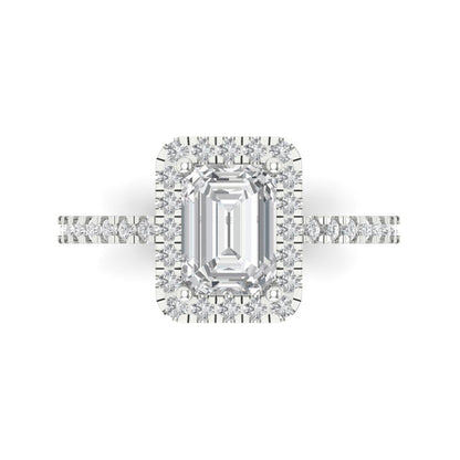 1.86 cttw Certified Moissanite Hidden Halo Engagement Ring - Solid Gold (VVS1, D-F,Emerald Cut,7.5x5.5mm)