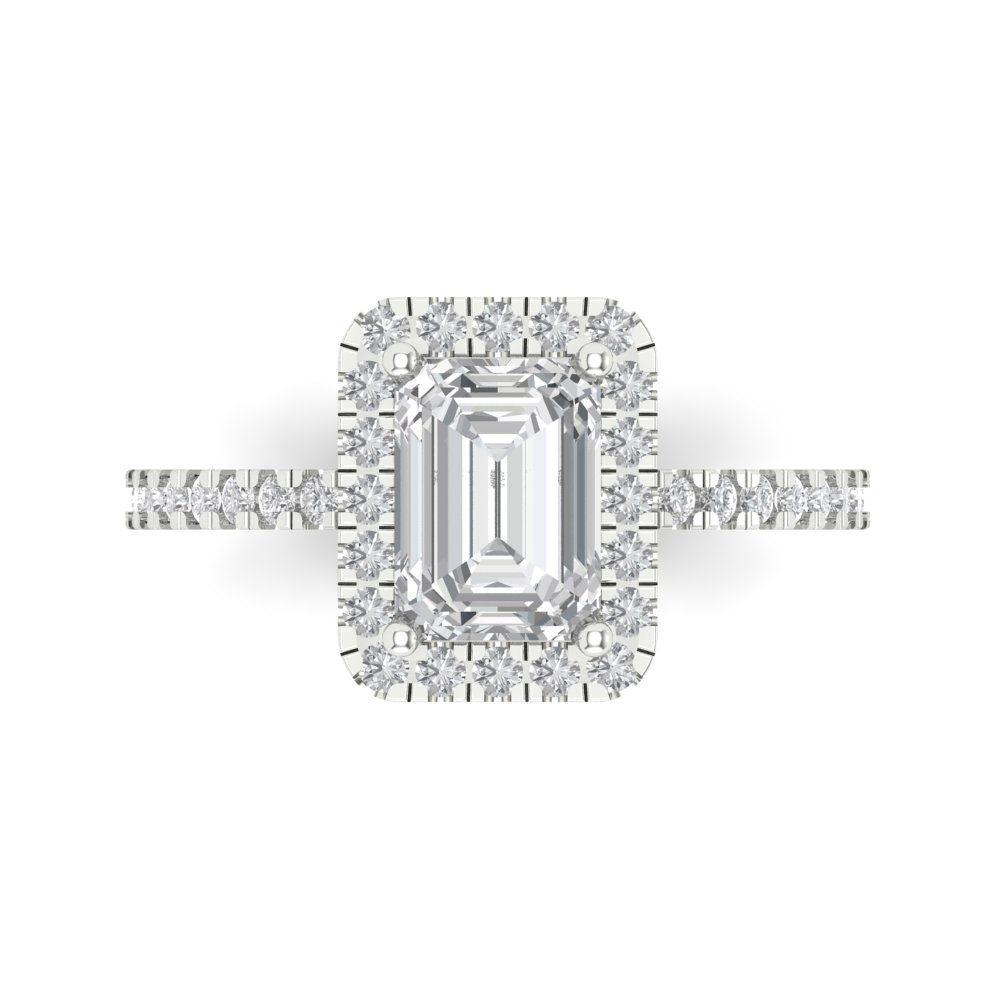 1.86 cttw White Sapphire Hidden Halo Engagement Ring - Solid Gold (Emerald Cut,7.5x5.5mm)