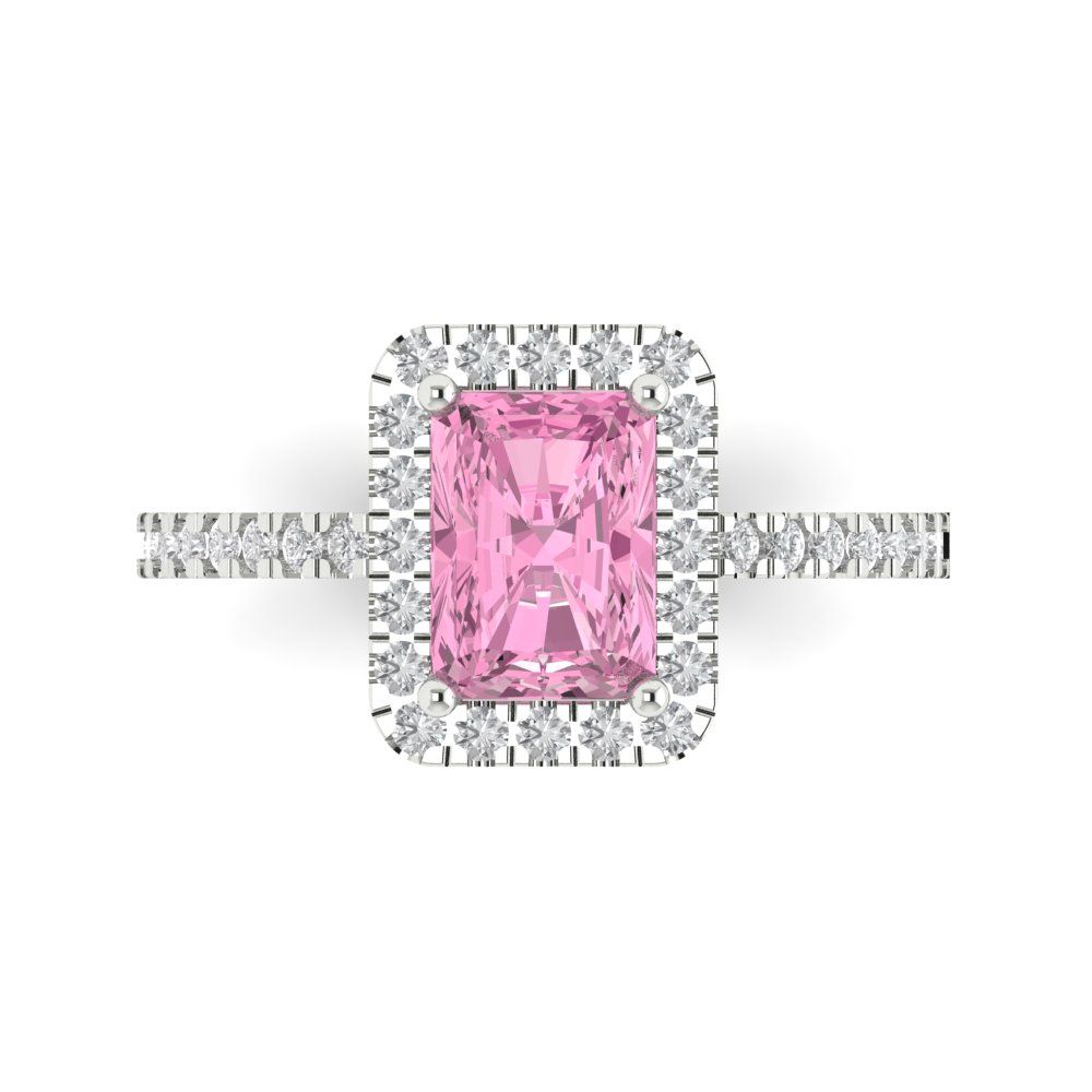 1.86 cttw Zirconia Simulated Pink Diamond Hidden Halo Engagement Ring - Solid Gold (VVS1, Emerald Cut,7.5x5.5mm)