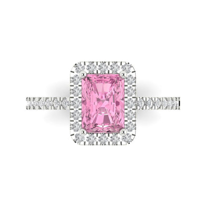 1.86 cttw Zirconia Simulated Pink Diamond Hidden Halo Engagement Ring - Solid Gold (VVS1, Emerald Cut,7.5x5.5mm)